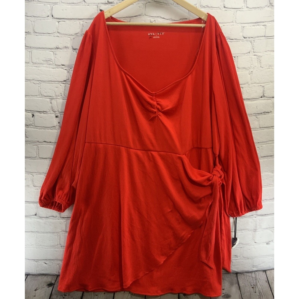 Ava Viv Plus Sz Dress Womens Sz‎ 4X Red Surplice 3/4 Sleeves NWOT